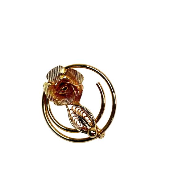 Sarah Coventry Brooch Promise Pin Gold Tone Circle Floral Textured 1967 Vintage - Picture 3 of 7